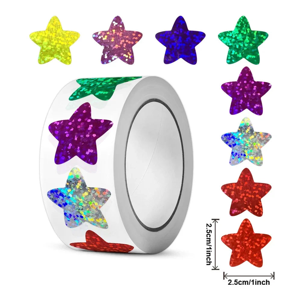 500/1000PCs Colorful Star Adhesive Stickers Kawaii Animal Scrapbook Reward Sticker Roll Labels for Kids Gift DIY Art Supplies
