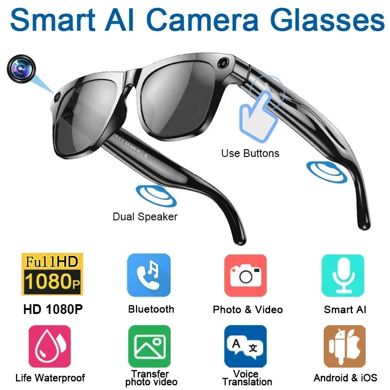Lenovo 100MP Camera 8K HD Smart Glasses Chat GPT 260mAh Battery Bluetooth Call Voice Assistant Control Smart Glasses for Men