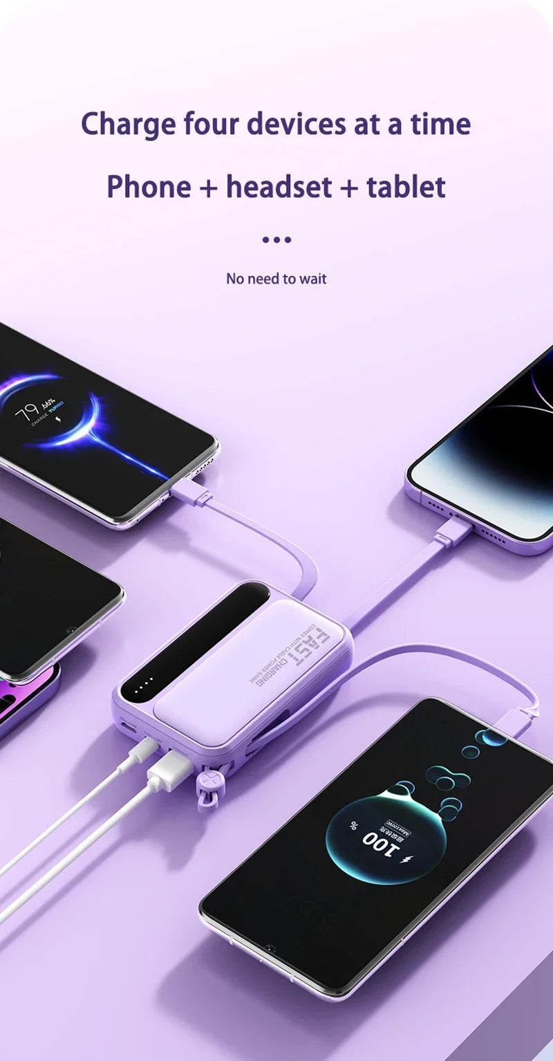 Oneplus 4 In1 Power Bank 50000mAh Large Capacity Built in Cables Intelligent Digital Display Light Portable Battery For Iphone