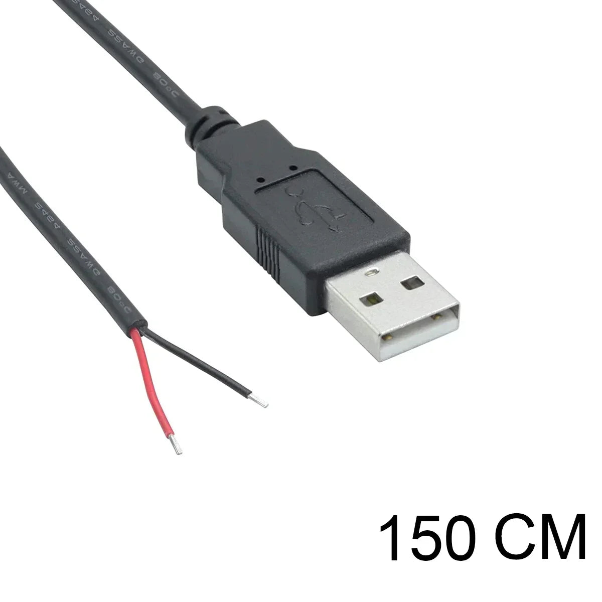 USB A Male 2 Pin Bare Wire USB 5V 3A Pigtail Open End Power Cable for Small Fan USB Equipment Installed Replace Repair DIY Cord