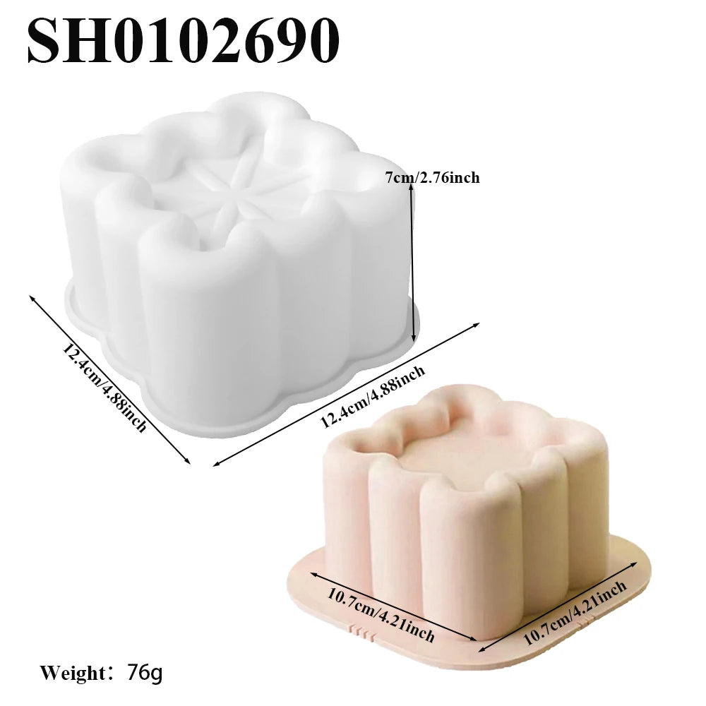 Heart Shaped Cylindrical Square Texture French Mousse Cake Mould Silicone Soap Mold Jelly Pudding Dessert Tools Kitchen Bakeware