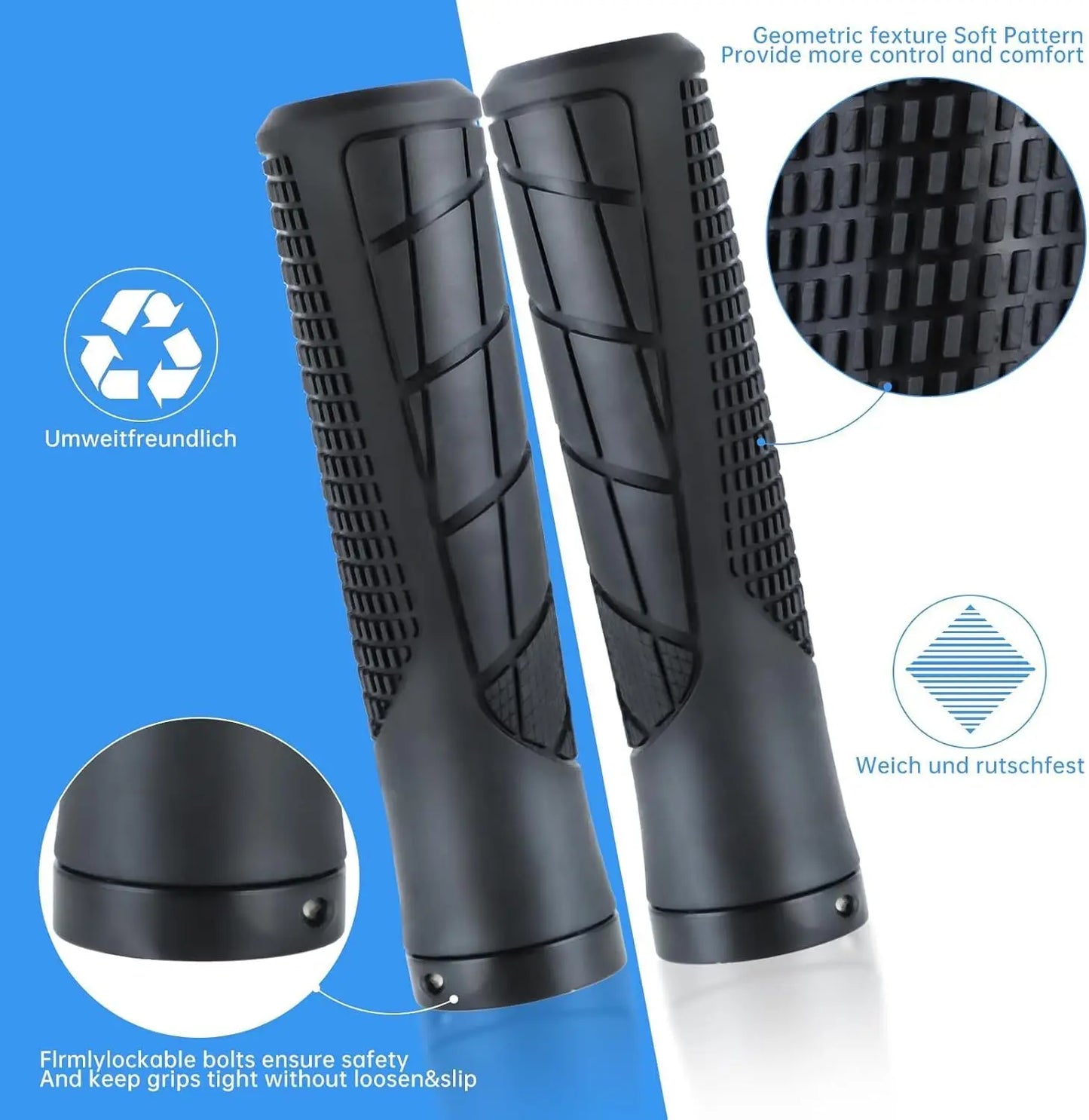 Eco-Friendly Rubber Ergonomic Bicycle Grips with R/L Direction Marks& Allen Wrench, Anti-Slip Shock-Absorbing Comfortable Grips