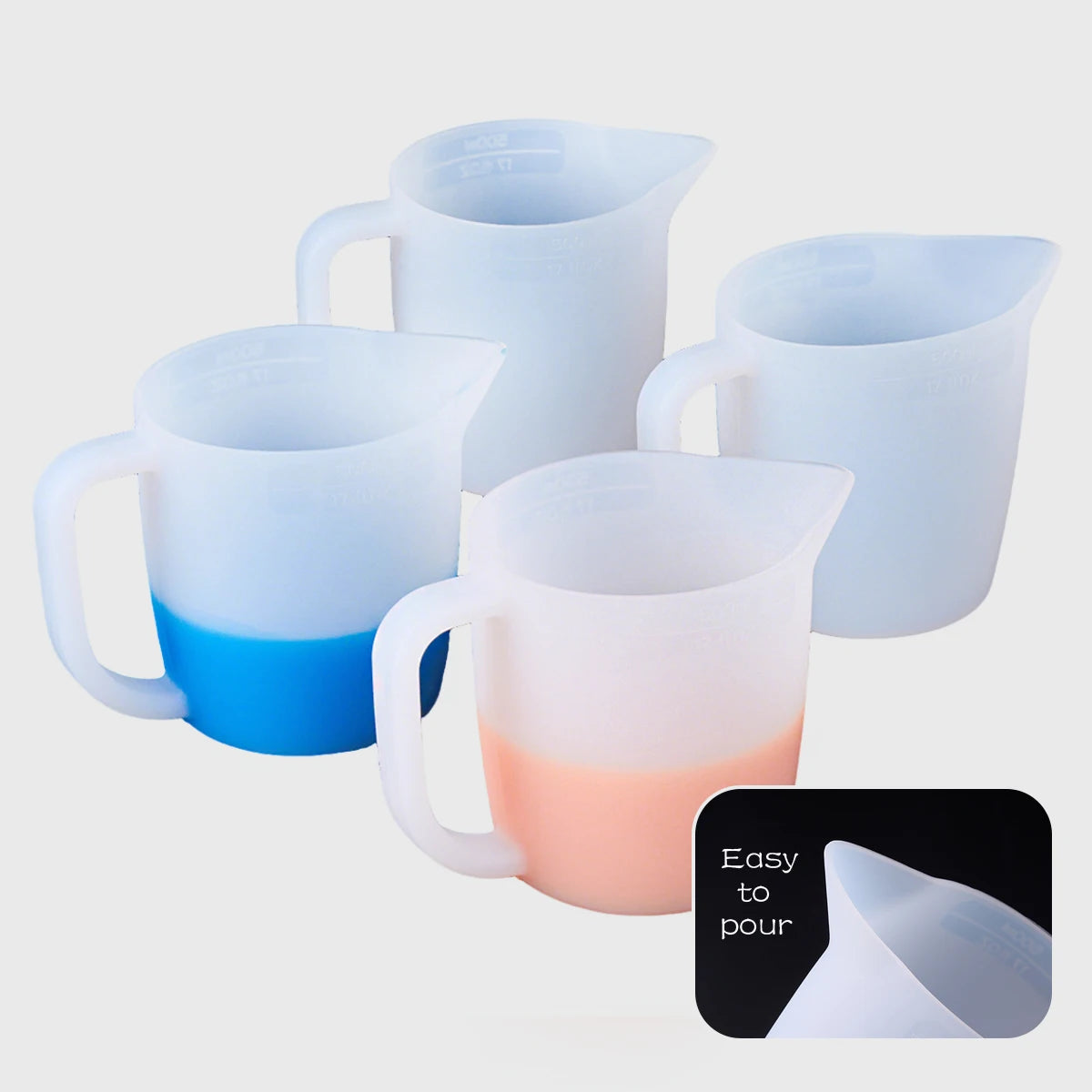 500ML Silicone Measuring Cup with Handle for DIY Mixed Epoxy Resin Pigment Crafts Making Tools Reused Easy to Clean Scale Cup