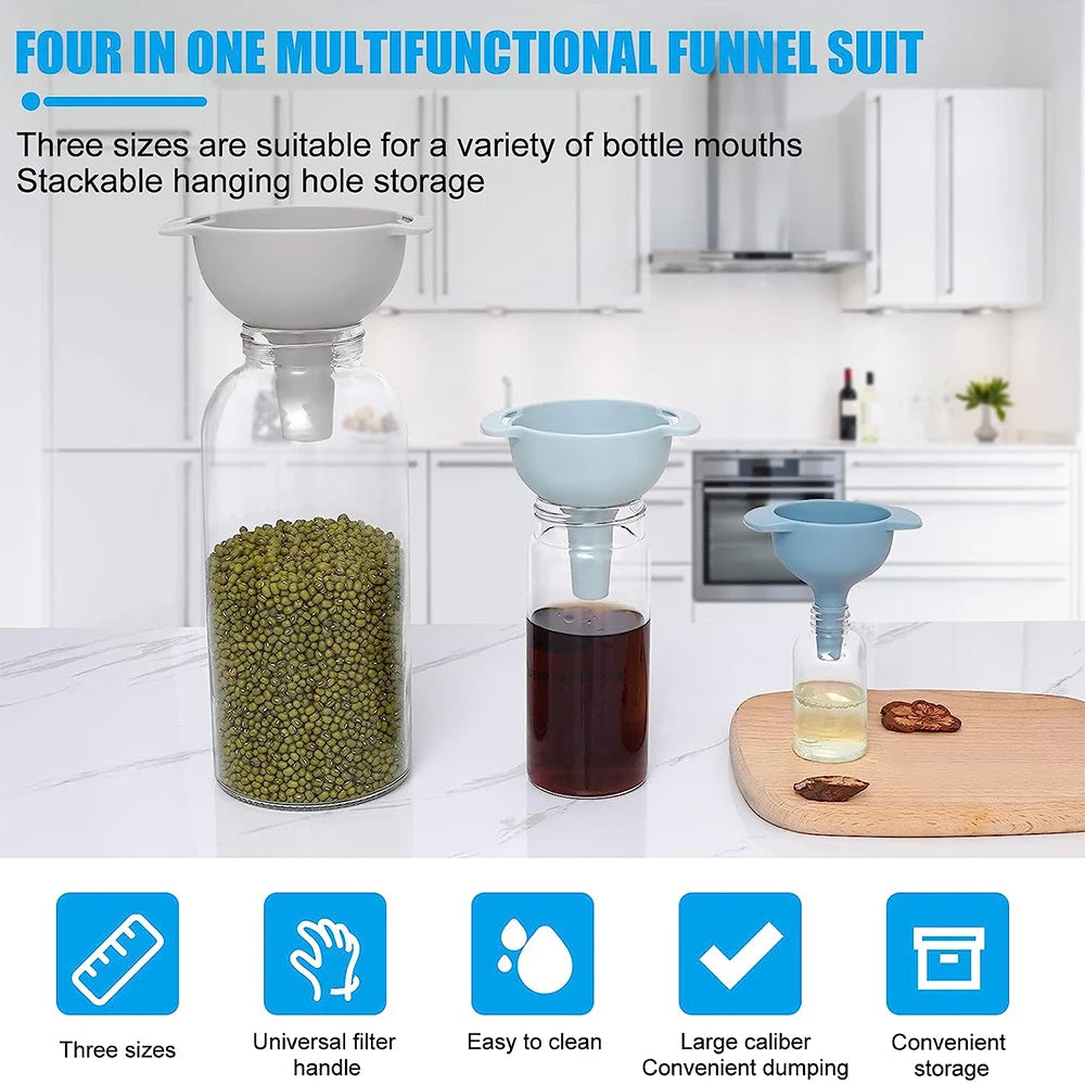 4 in 1 Kitchen Funnels for Filling Bottles Kitchen Funnels with Detachable Strainer Filter BPA-Free Food Grade Oil Funnel