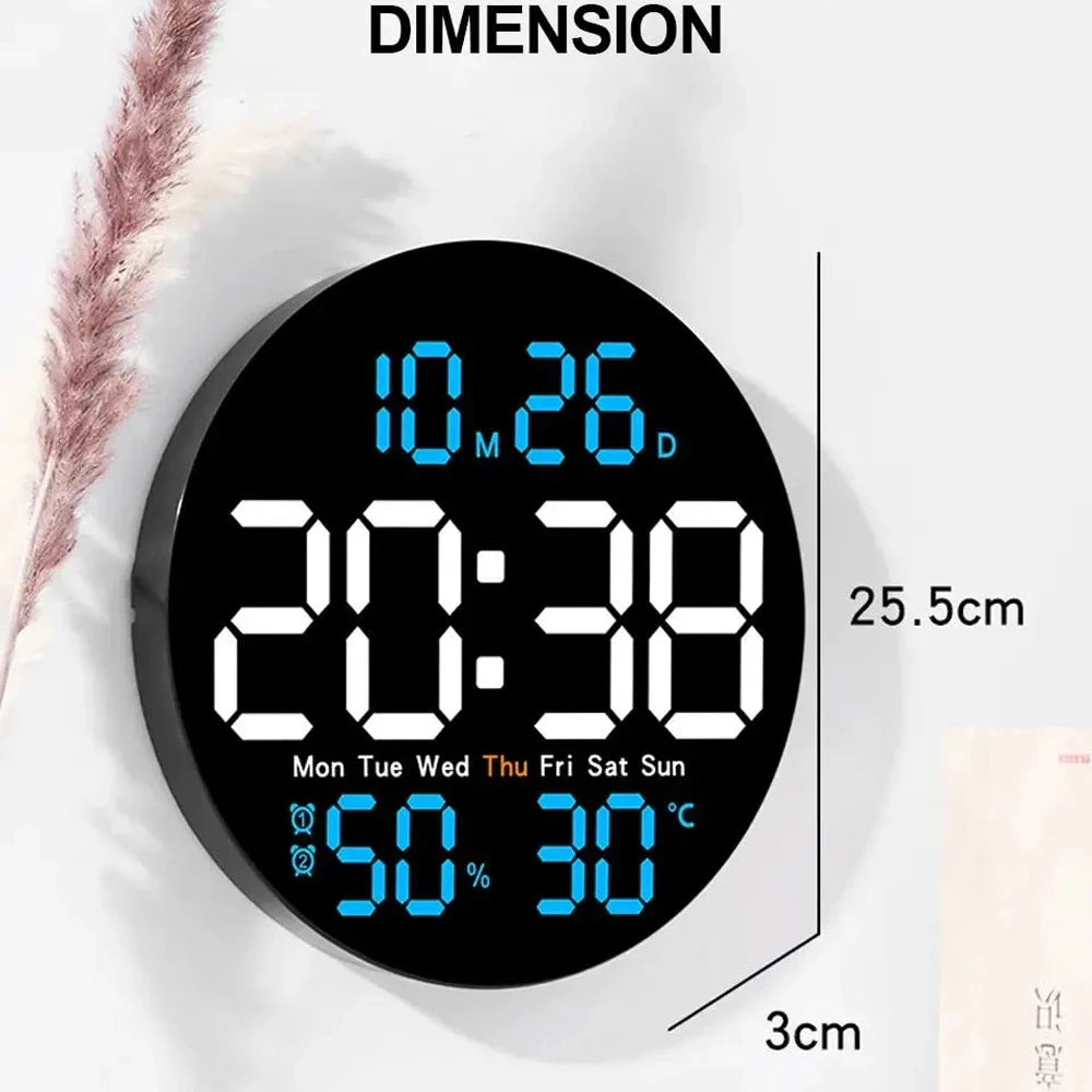 Digital LED Wall Clock with Dual Alarms,Calendar,Temperature and Humidity. Brightness Adjustable