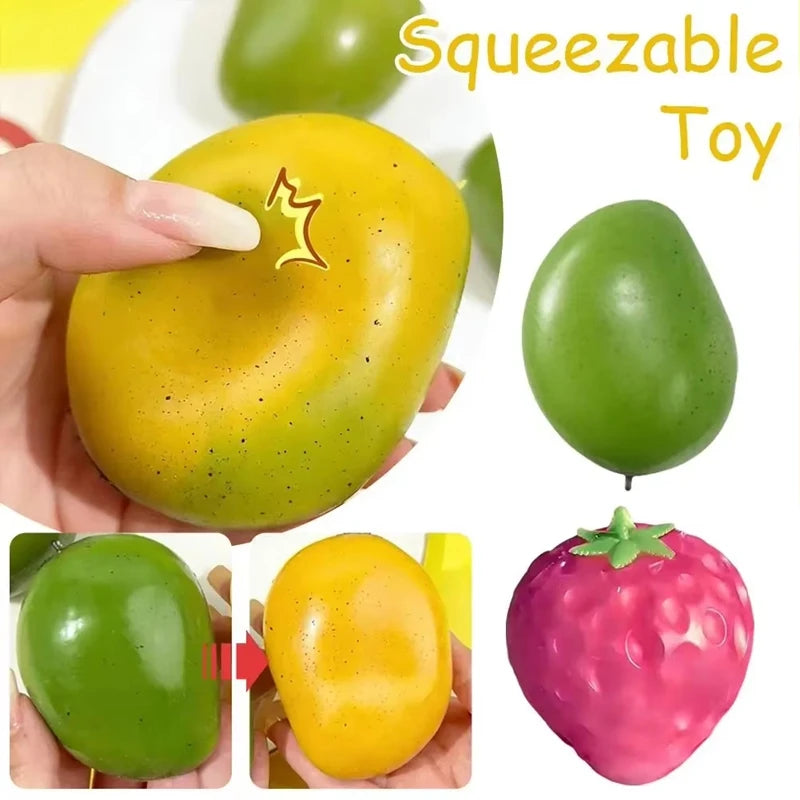 2026 Squishy Mango Stress Balls Squeeze Toy Color-Changing Mango Strawberry Handmade Squishy Fidget Balls Stress Relief Toy Gift