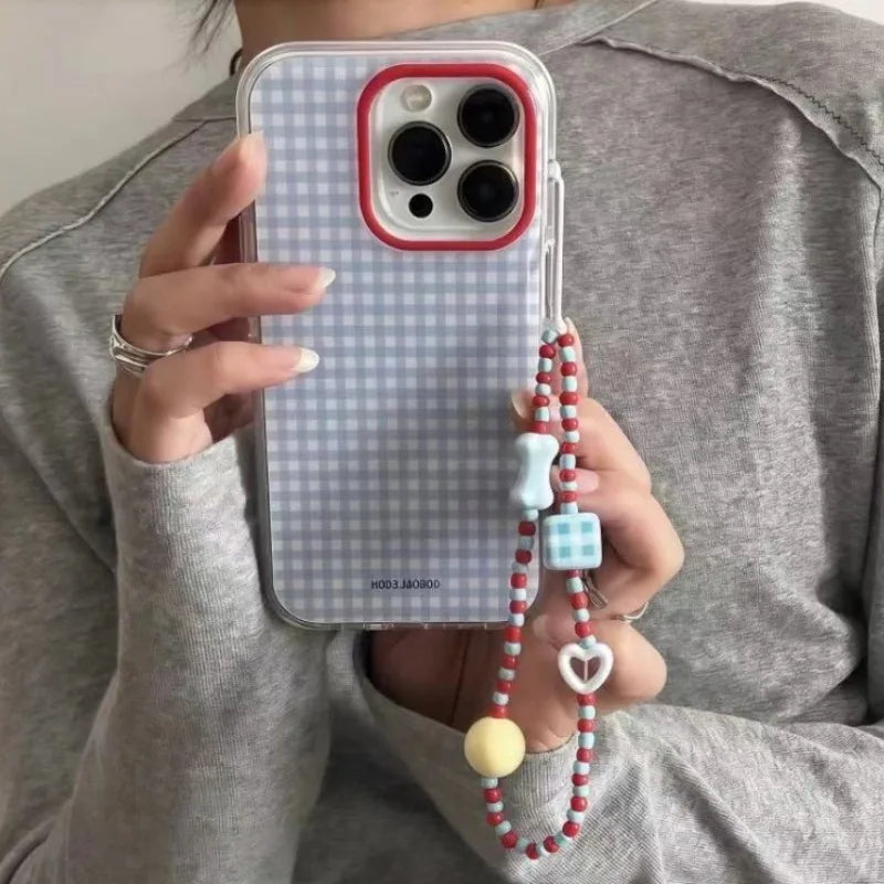 Fashion Blue Checkered Grid Pattern Phone Case For iPhone 17 Pro 16 15 14 13 12 11 Pro Max 16e X XR XS Max 7 8 Plus Soft Cover