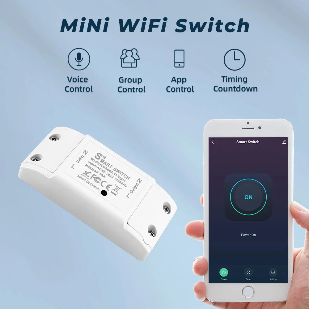 WiFi Switch DIY MINI Smart Home Switch Relay Module Works with Tuya Smart Life APP Wireless Voice Remote Control Timer Switch