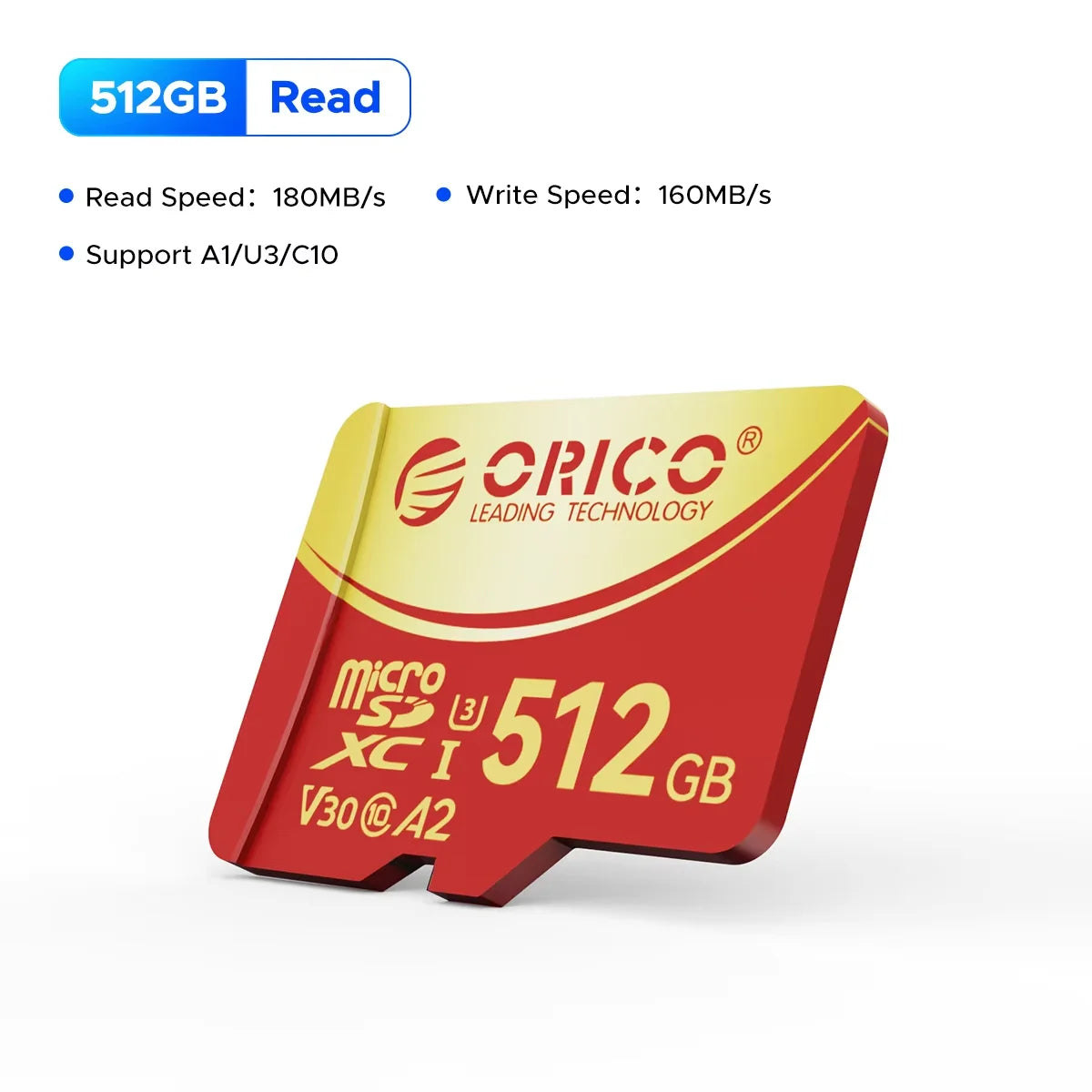 ORICO V3 256GB microSDXC UHS-I Memory Card, 180MB/s Read 160MB/s, 4K UHD Recoding, U3, Class10, V30, A2, Micro SD for Drone