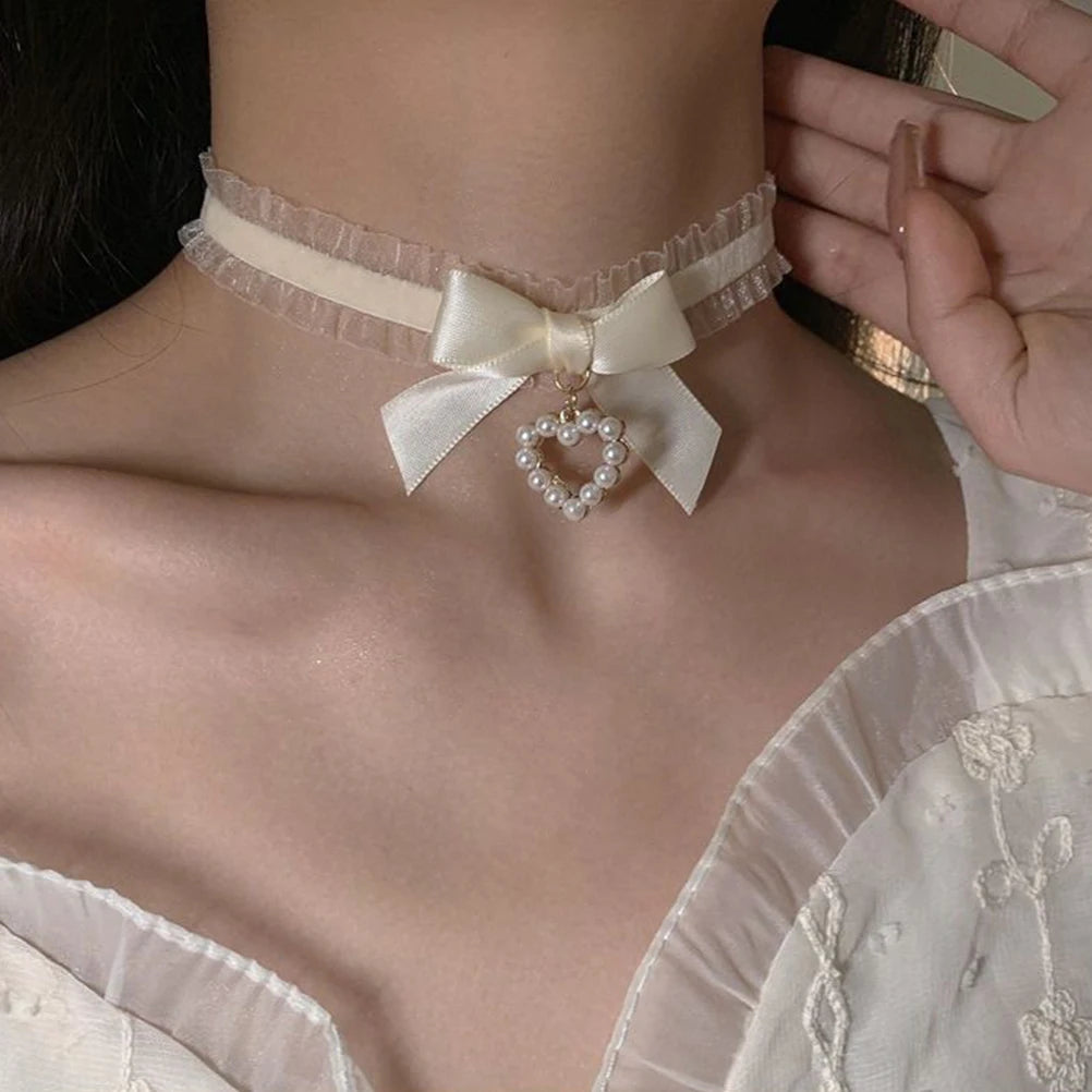 Black Lace Choker For Women Girls Gothic Bowknot Choker With Long Ribbon Lolita Clavicle Chain Necklace Halloween Jewelry Gift