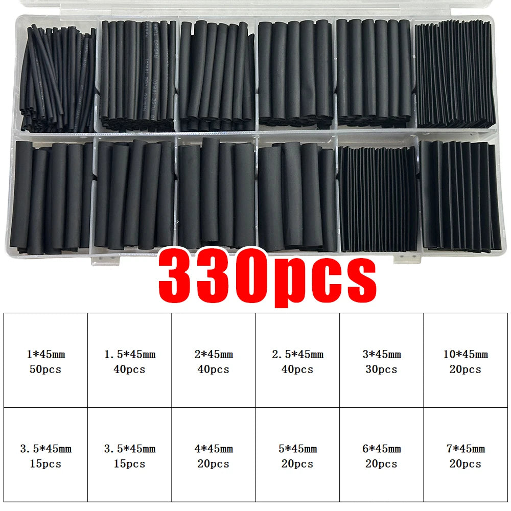 Black Heat Shrink Tube Kit Thermoresistant Tubing Shrink Wire Wrapping Electrical Connection Cable Insulation Sleeves Protecter