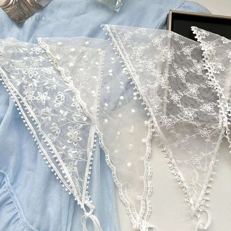 Women's Thin Style Lace Triangular Scarf Summer French Style Headscarf Headband Silk Scarf Retro Decoration Countryside Style