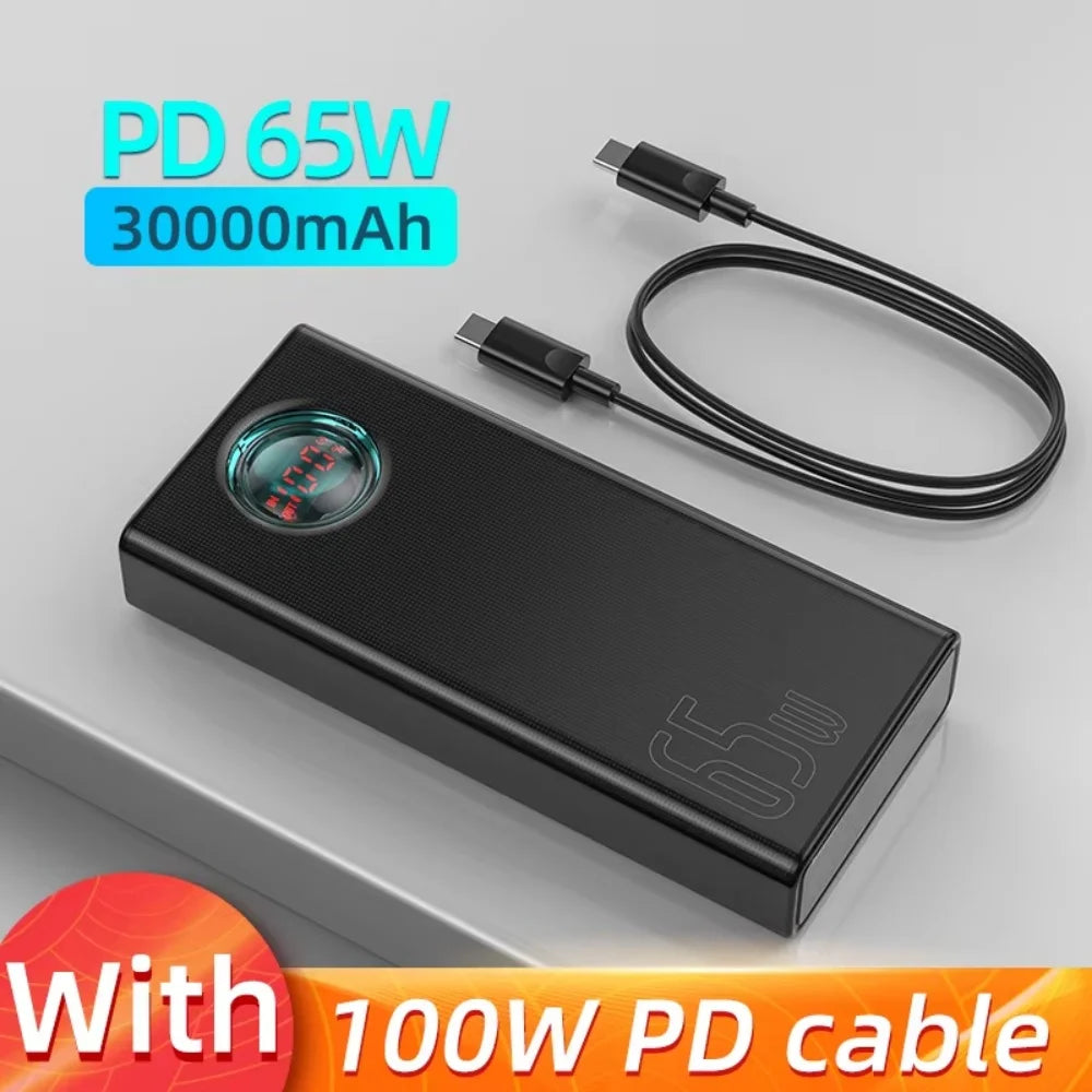 Baseus Power Bank 30000mAh 65W PD3.0 Quick Charging 3.0 FCP SCP Portable External for iPhone 16 15 14 Laptop Tablet Power Bank
