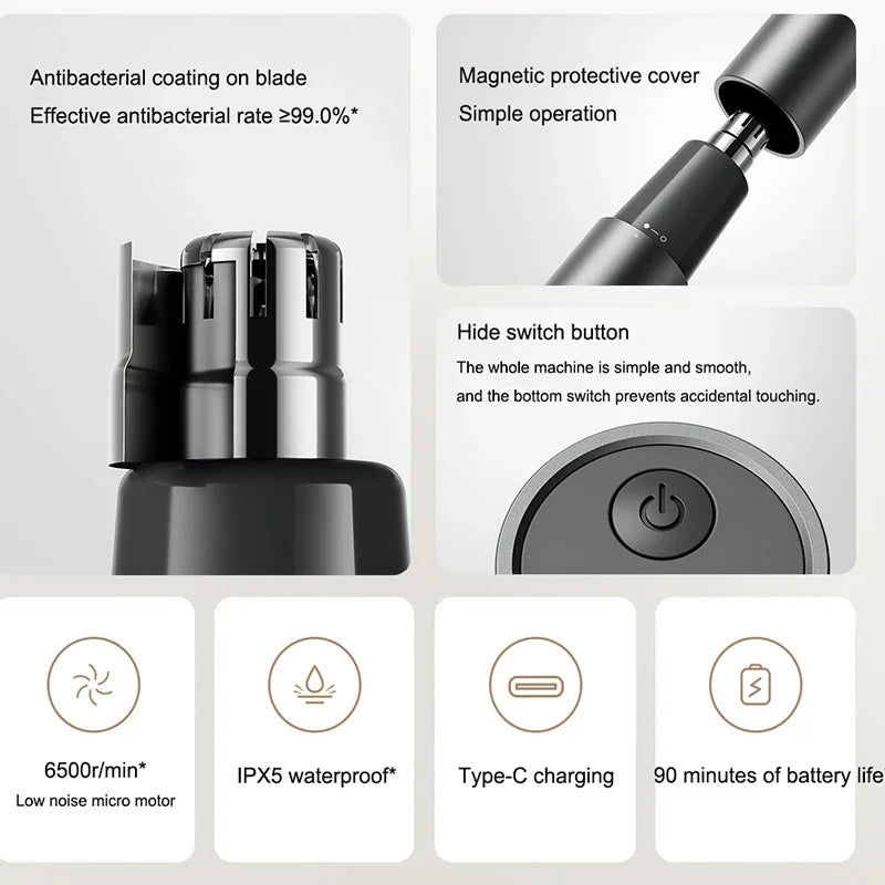 Xiaomi Mijia Electric Nose Ear Hair Trimmer Type-C Rechargeable Portable Painless Men Grooming Eyebrow Clipper Long Battery Life