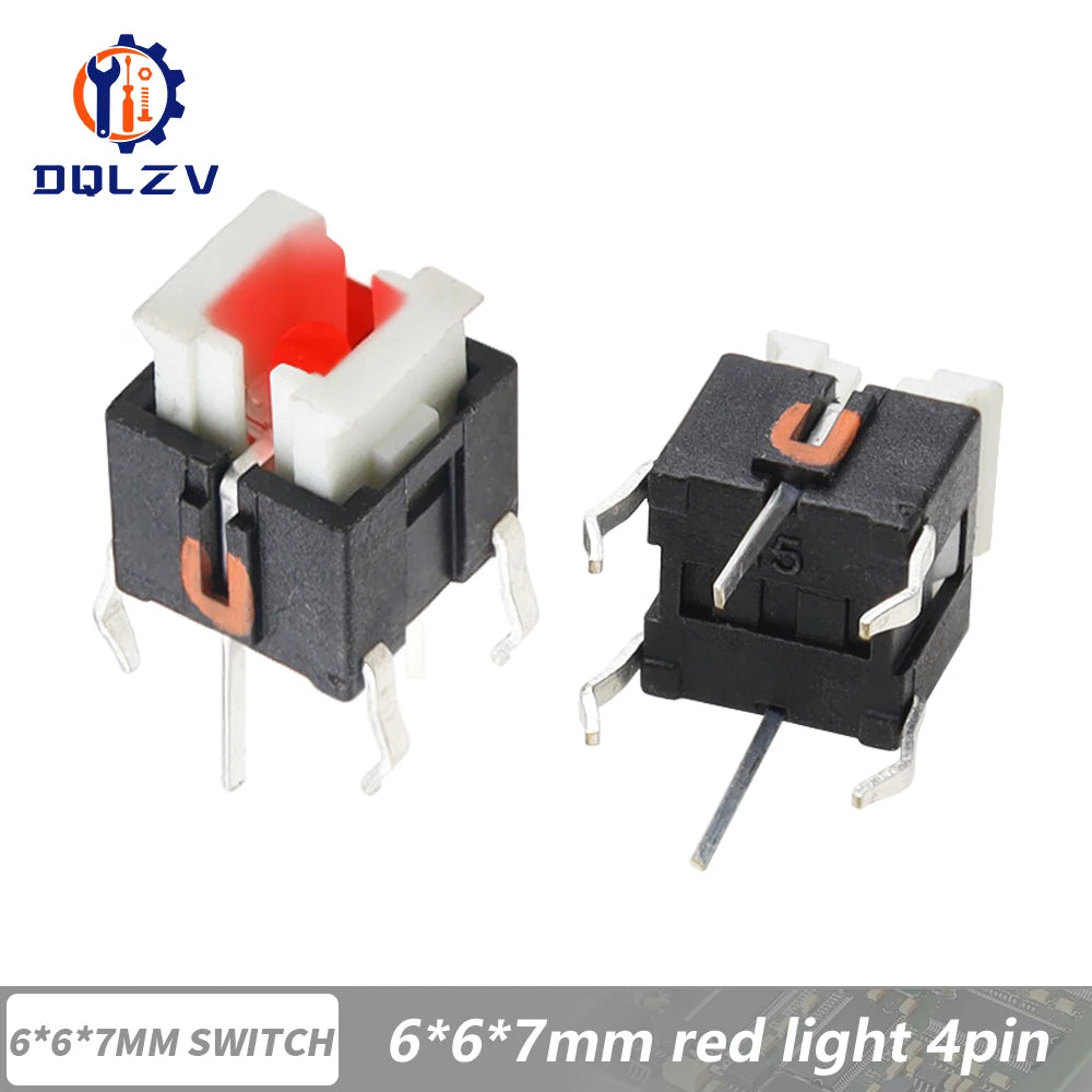 5/10Pcs 6*6mm Through Hole Micro Push Button Tactile Momentary Switch With LED Green Yellow Red White Blue 6*6 6X6