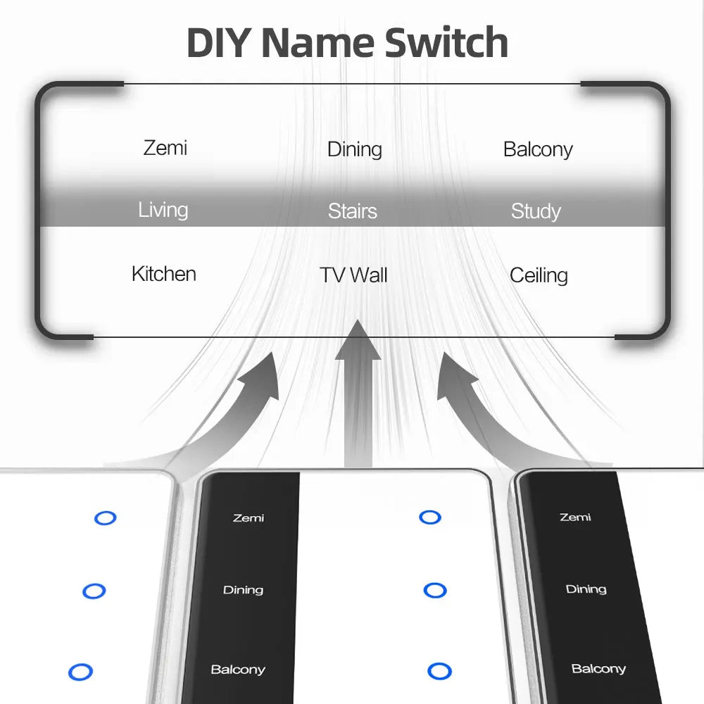 Zigbee Smart DIY Name Switch Work with Tuya US Type Display Screen Touch Wall Light Switch Supports Home Assistant via Z2M ZHA