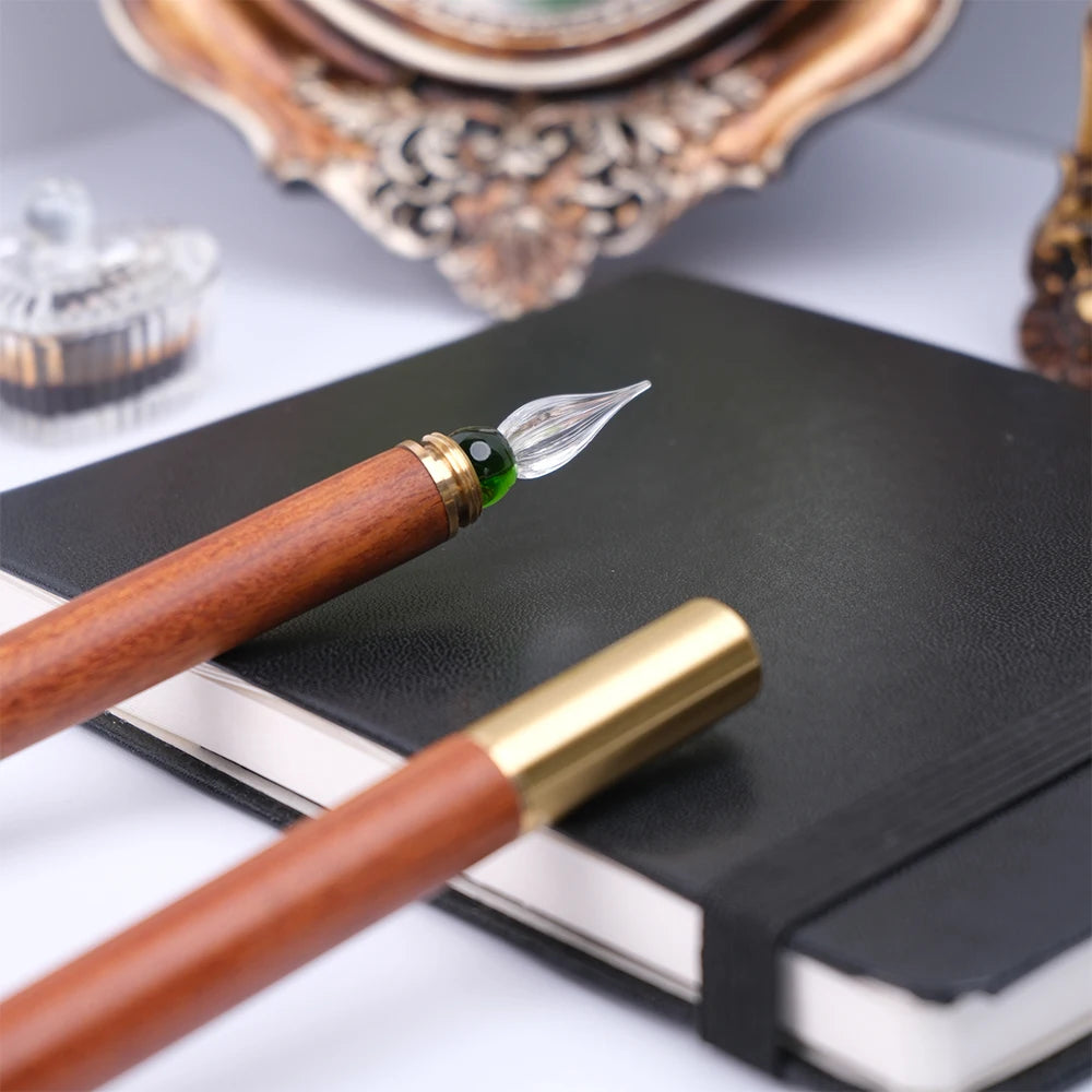 SeamiArt 1pc Wood Handle Glass Dip Pen for Calligraphy Students Writing Stationery Gift Fountain Pen Stationery Supplies