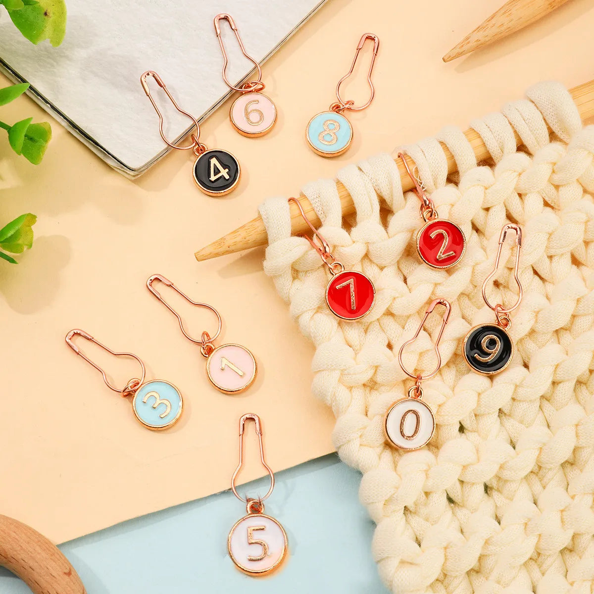 10pcs Knitting Tools Set for Sweater Knitting with Needle Number Markings Drip Oil Alloy Numbers And Buttons - Knit Accessories