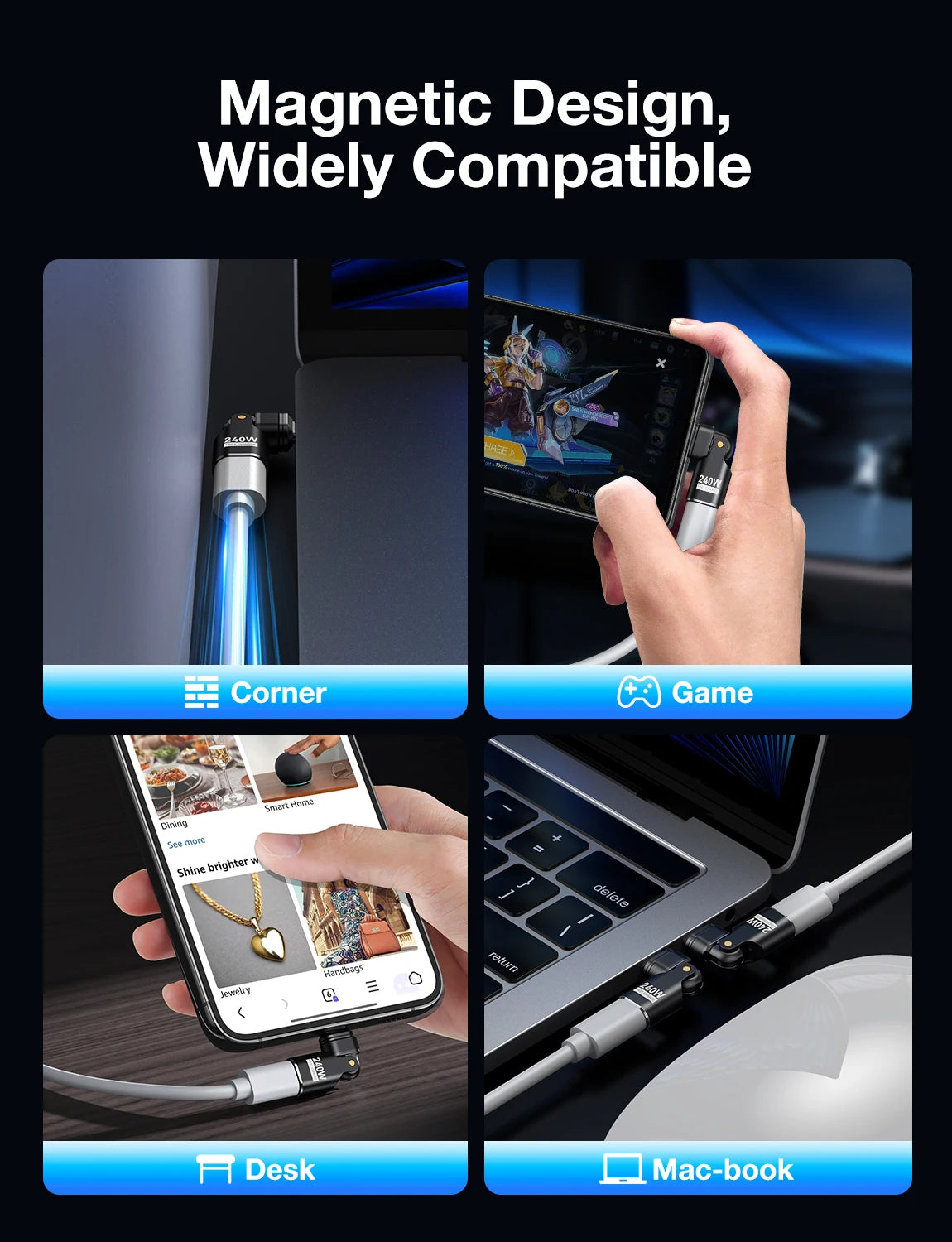 AUFU 240W Type C Adapter 16Pin USB-C to Type-C Fast Charging Cable Magnetic USB C Female Converter for Macbook iPhone 16 15 Xiao
