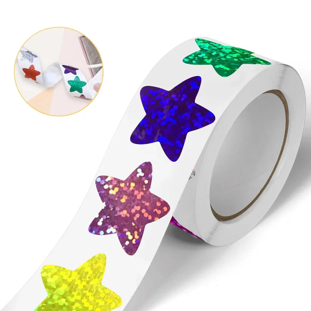500/1000PCs Colorful Star Adhesive Stickers Kawaii Animal Scrapbook Reward Sticker Roll Labels for Kids Gift DIY Art Supplies