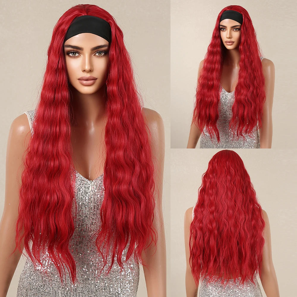 GEMMA Ash Brown Headband Synthetic Wigs Long Natural Wavy Headband Hair Wigs for Women Cosplay Daily Heat Resistant Fake Hair