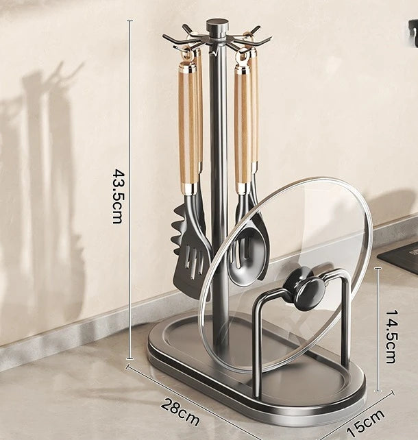 Kitchen Utensil Stand: Rotating Storage Hanger with 8 Hooks,for Countertop Organization Rotatable Cooking Utensils Holder