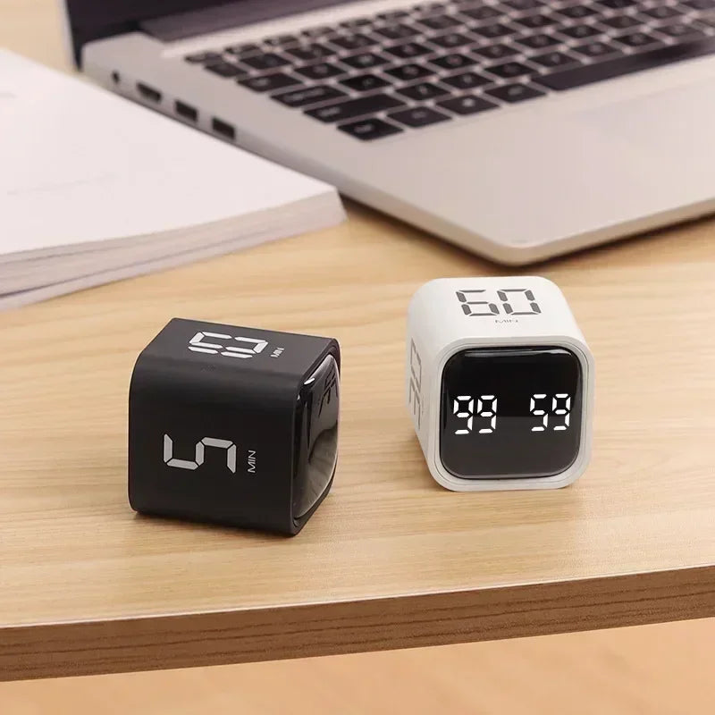1pc Mini Productivity Cube Timer Gravity Sensor Flipping LED Display 4 Preset Time Dual Modes Countdown Cooking Study