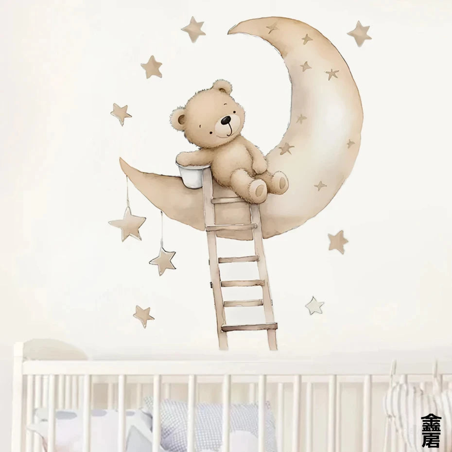 1Pc Cartoon Animal Star Moon Cat Rabbit Bear Wall Stickers for Room Decoration Living Room Decor for House
