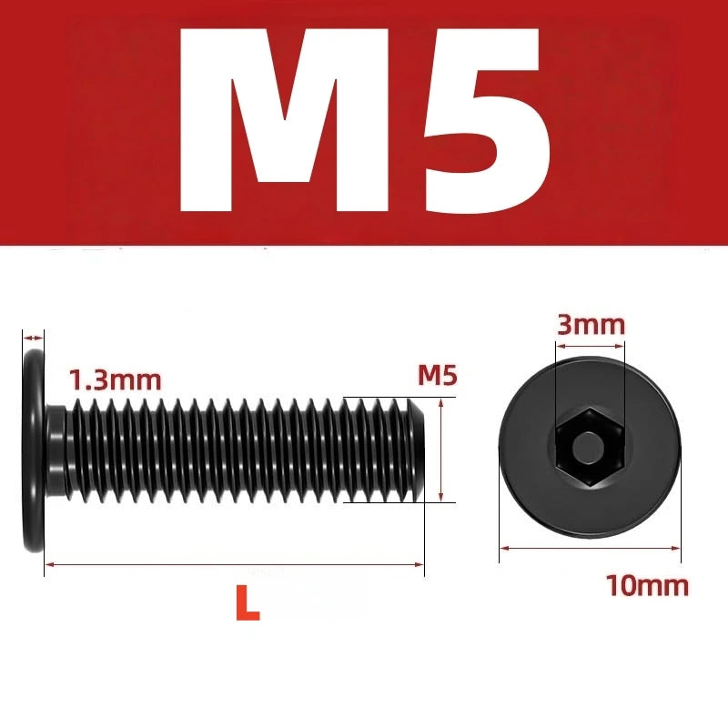M2 M3 M4 M5 M6 M8 Black 304 Stainless Steel Low Profile Socket Head Cap Screws Hex Key Bolts Ultra Thin Flat Head Allen Hexagon