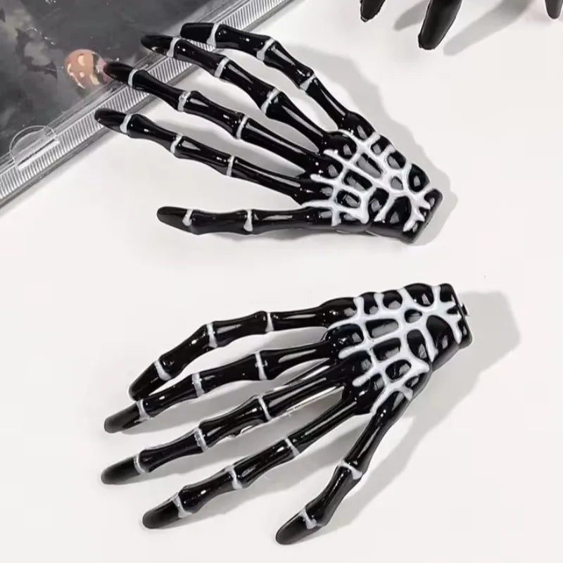 Halloween Skeleton Hands Hair Clips 2Pcs Gothic Punk Rock Accessories for Women Devil Party  Hair Pin Girl Hair Accessoires