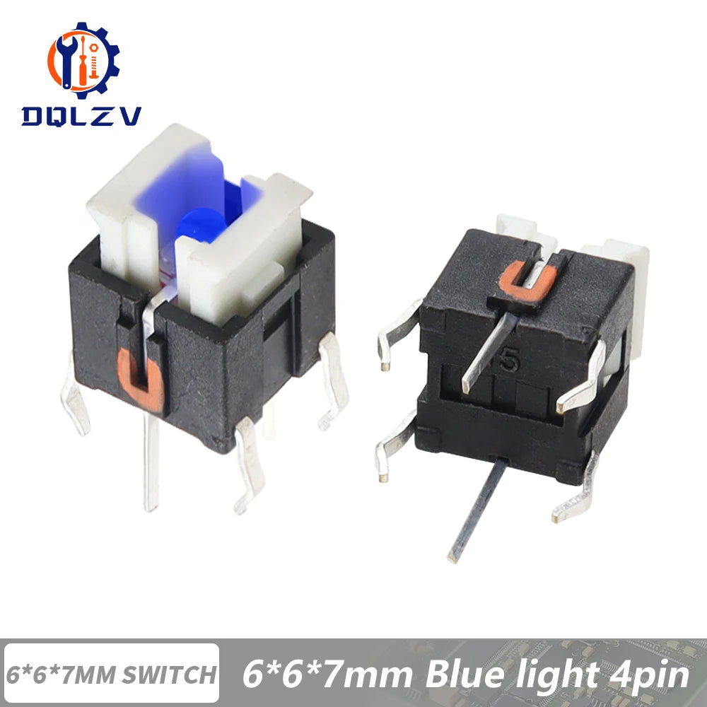 5/10Pcs 6*6mm Through Hole Micro Push Button Tactile Momentary Switch With LED Green Yellow Red White Blue 6*6 6X6