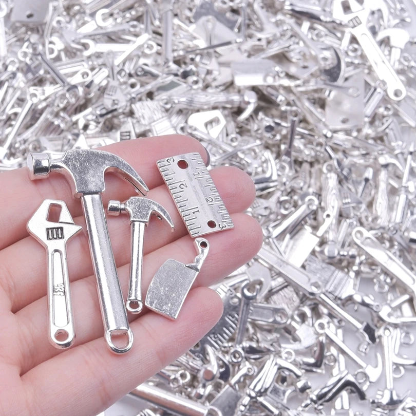 20PCS Steampunk Charm Alloy Tools Mixed Antique Bronze Spanner,Ruler,Hammer Pendants DIY Craft Jewelry Making Supplies Accessory