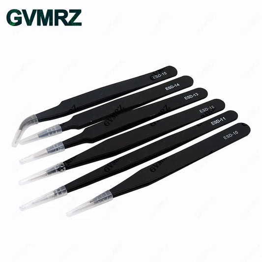 6PCS Tweezers Set ESD-10 ESD-11 ESD-12 ESD-13 ESD-14 ESD-15 Anti-static for Electronics Repair Precision Assembly & DIY Projects