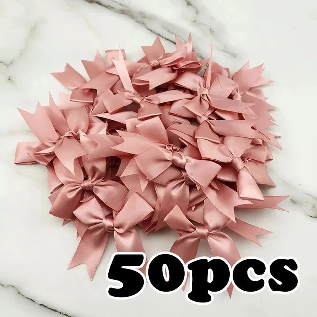 (50pcs) 1 Inch Fresh Pink Ribbon Bows Polyester Satin Bow Flower DIY Craft Decoration