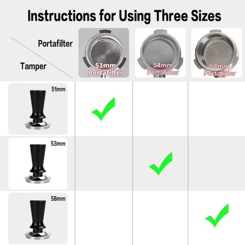 51mm 53mm 58mm Espresso Tamper Constant Pressure 30Lbs With Calibrated Spring Loaded Stainless Steel Accessories Coffee Barista