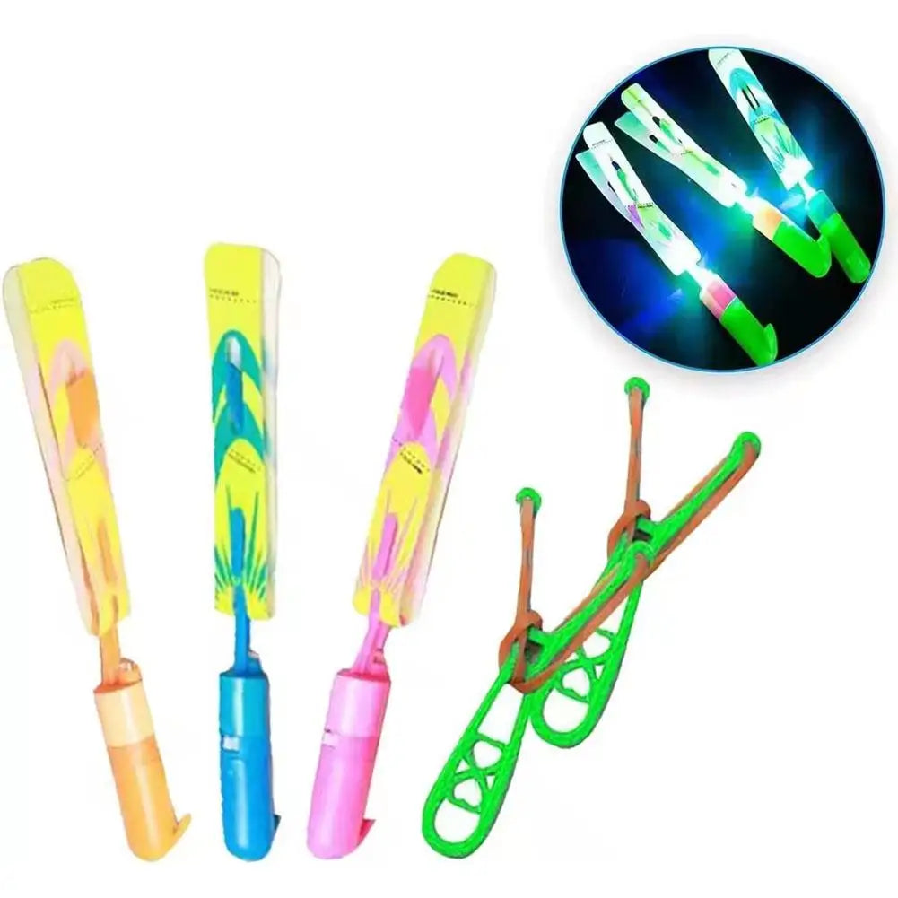 5PCS LED Slingshot Flying Copters Light-Up Arrow Rocket Toys, Outdoor Party Favors Glow in The Dark Helicopters for Kids