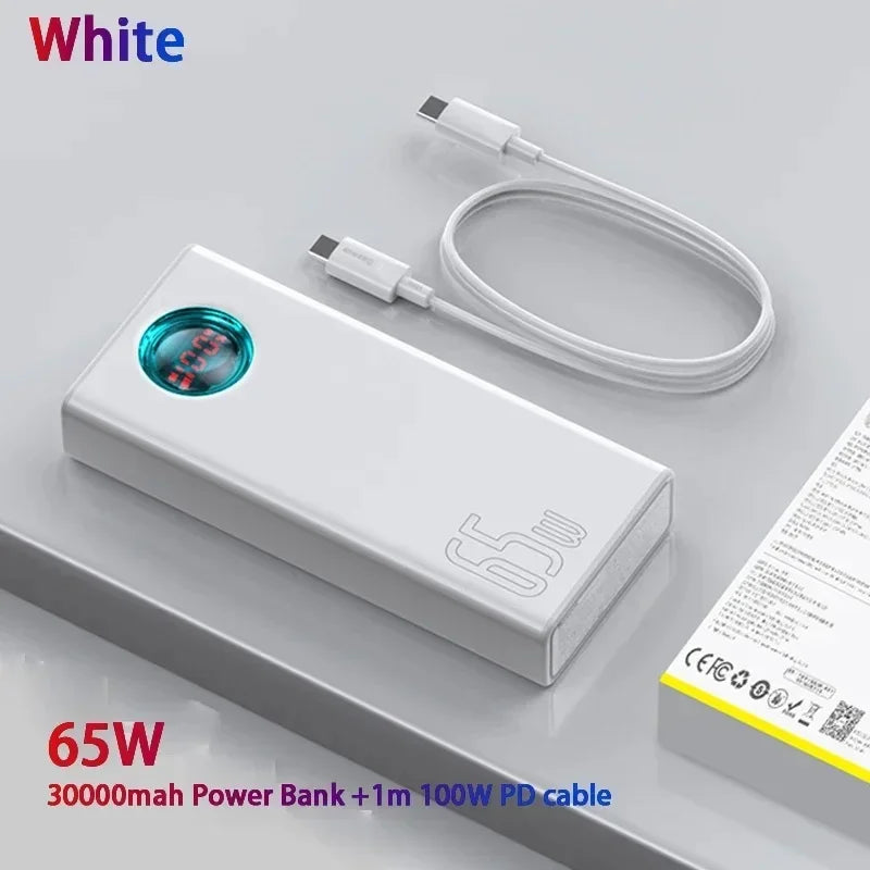 Baseus Power Bank 30000mAh 65W PD3.0 Quick Charging 3.0 FCP SCP Portable External for iPhone 16 15 14 Laptop Tablet Power Bank