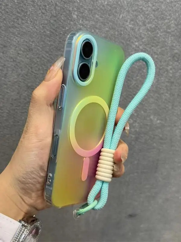 Ink Clashing Colours Chameleon for Magsafe Lanyard Case for iPhone 16 Pro 15 14 16 Pro Max 13 Magnetic Shockproof Soft Cover