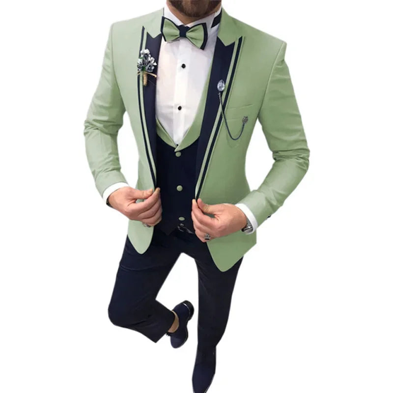 New Casual Fashion Men's Suit Three-piece Set (top + Vest + Pants) Lapel Slim Wedding Ceremony Groom Best Man Suit Men's Suit