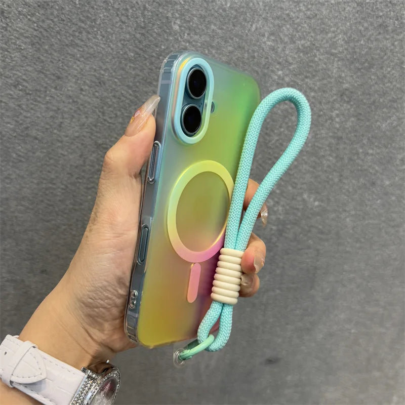 Ink Clashing Colours Chameleon for Magsafe Lanyard Case for iPhone 16 Pro 15 14 16 Pro Max 13 Magnetic Shockproof Soft Cover