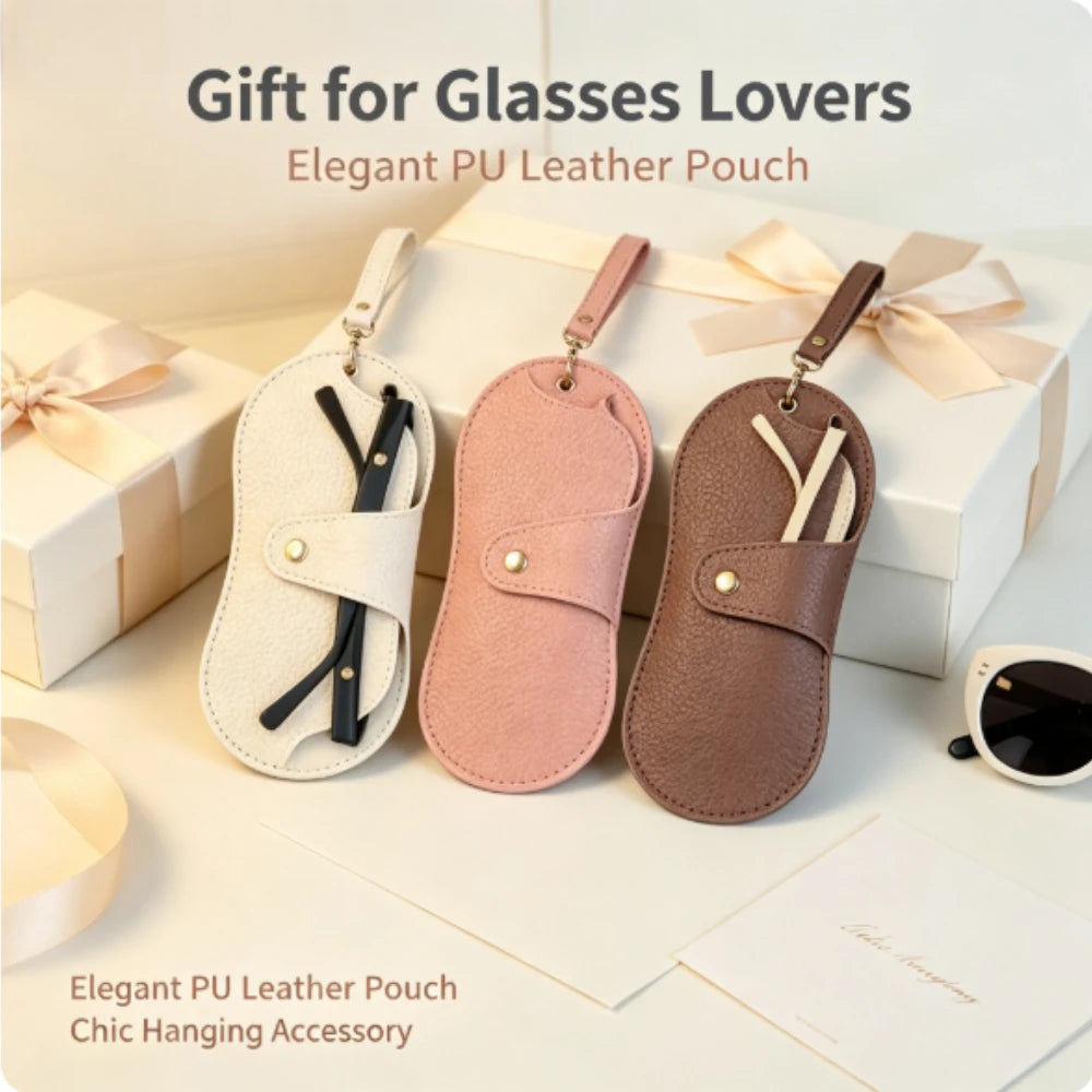 PU Leather Glasses Bag Portable Eyewear Storage Pouch Hanging Neck Sunglasses Case with Keychain for Women Men Travel