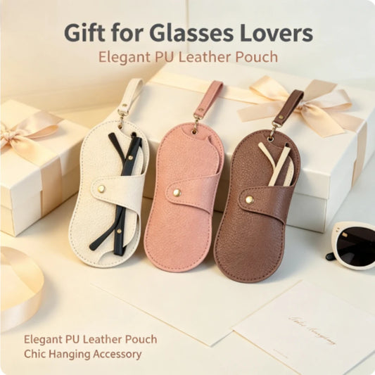 PU Leather Glasses Bag Portable Eyewear Storage Pouch Hanging Neck Sunglasses Case with Keychain for Women Men Travel