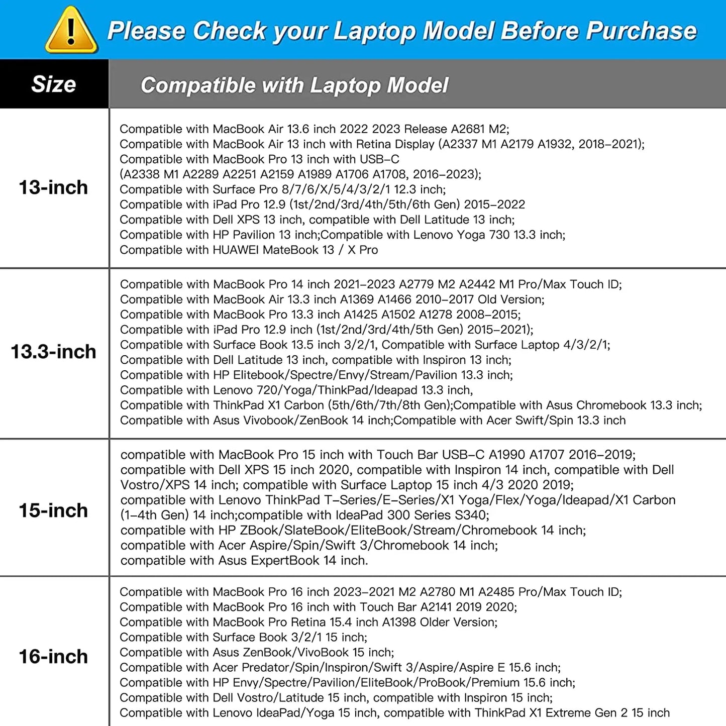 13 14 15 16 inch Laptop Bag Notebook Pouch for MacBook Air Pro Asus Dell HP Office Travel Computer Briefcase Handbag Sleeve Case