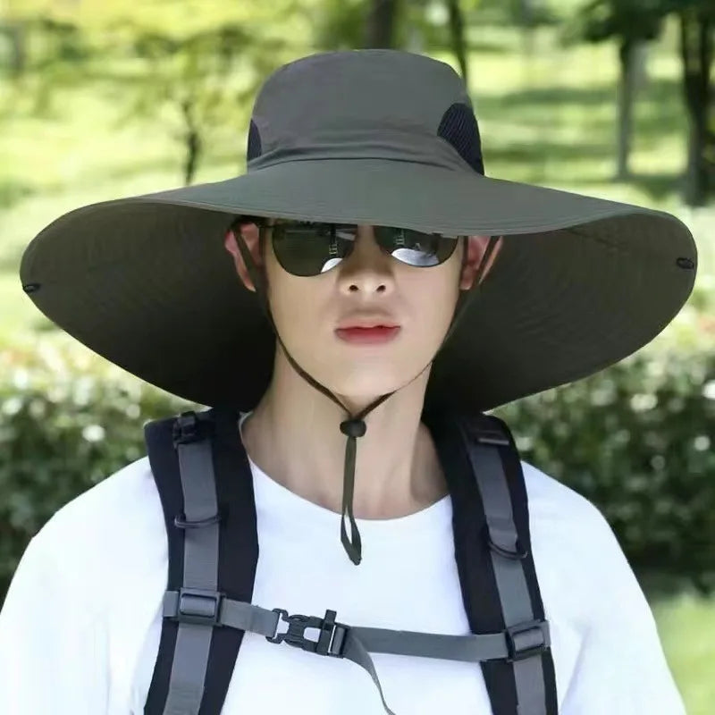 Men Women Wide Visor Brim Hat Boonie Bucket Cap Summer Fishing UV Sun Protection Breathable Caps 15CM Large Brim