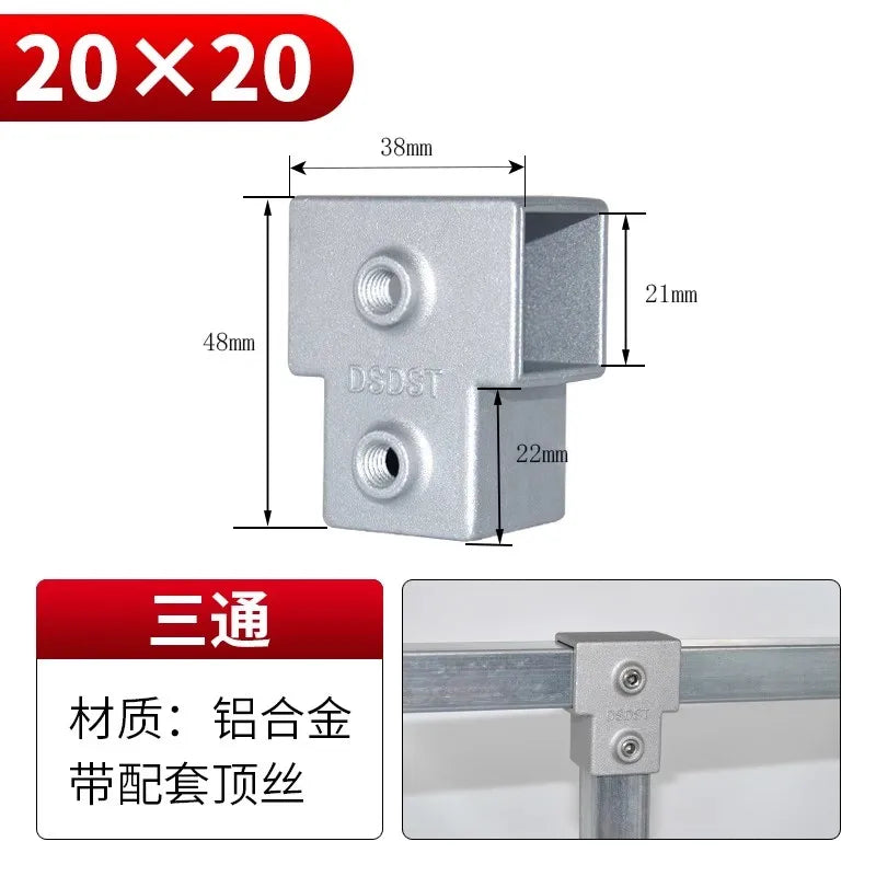20/25/30mm Square Tube Connectors Galvanized Aluminum Alloy Square Tube Connector Tee Fasteners Square Steel Fixed Clips