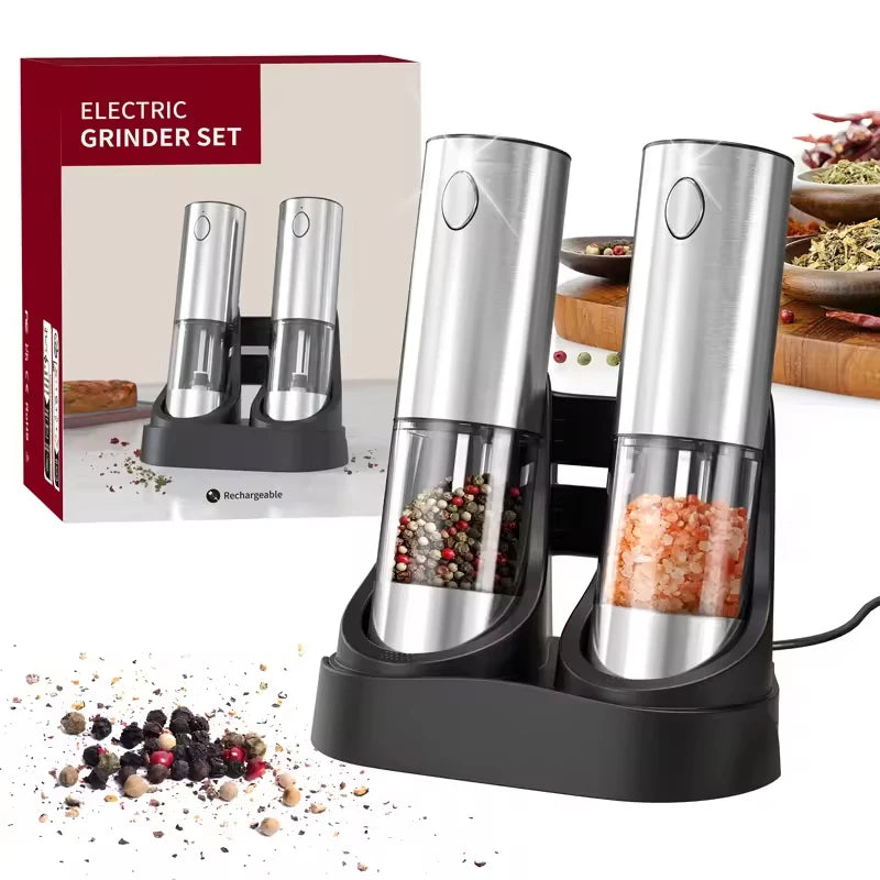 1/2 Pcs Electric Automatic Salt & Pepper Grinder with Spice Mill Storage Bins Kitchen Adjustable Grinding Tool