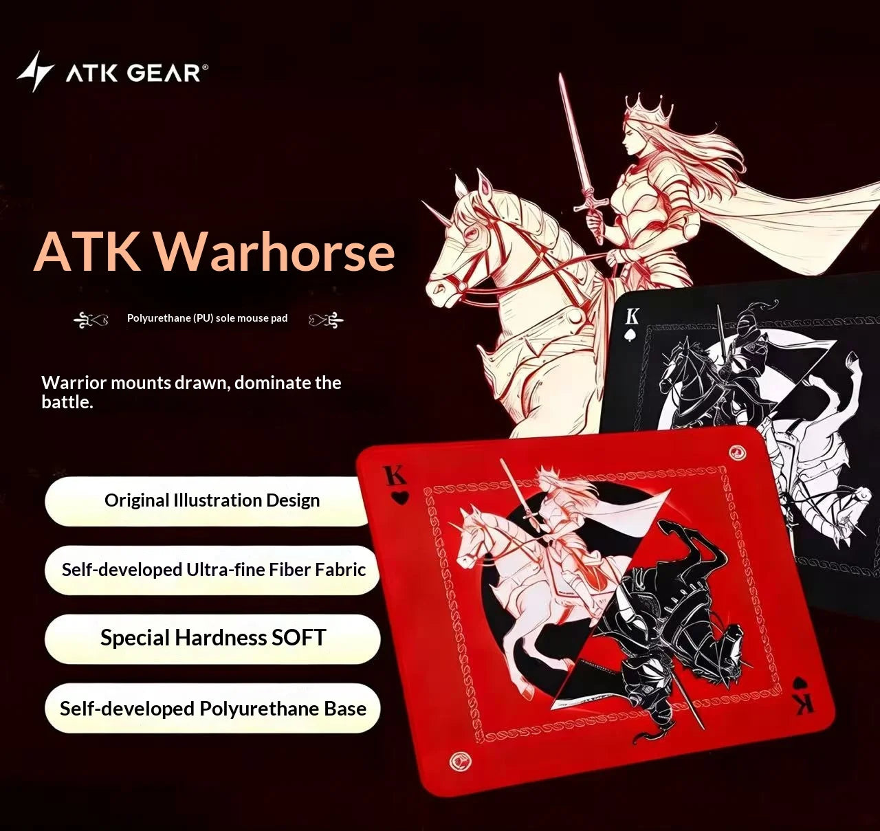Genuine ATK Warhorse Battle Riding Mouse Pad Original Illustration E-Sports Fps Game Office Dedicated Fearless Contract Delta