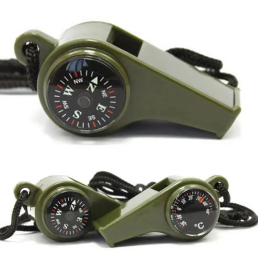 3in1 outdoor emergency whistle with compass, thermometer, outdoor whistle, convenient to carry suitable for camping and hiking