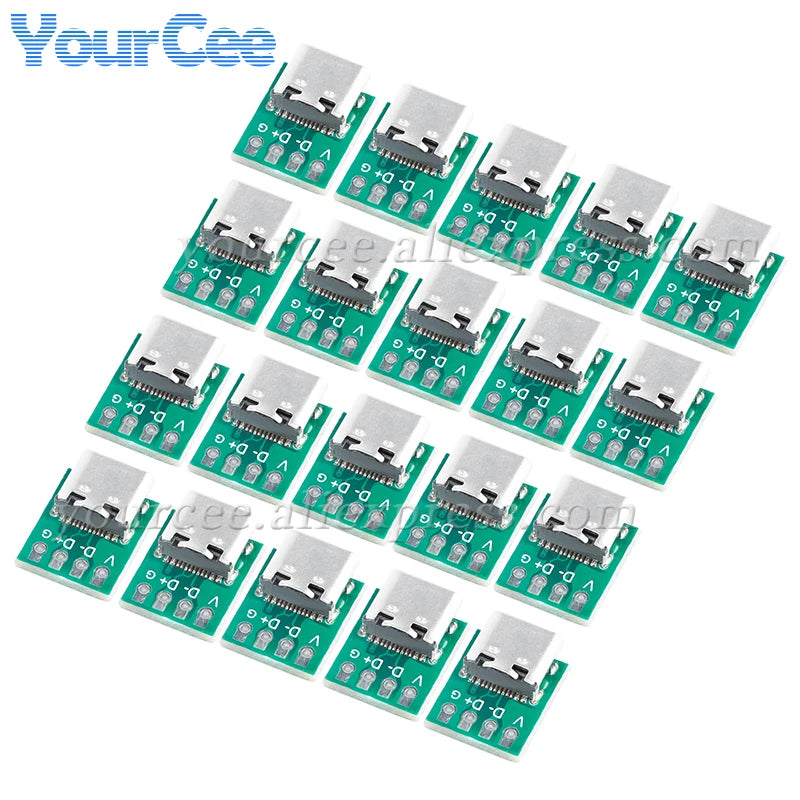 20pcs/1pc USB 3.1 Type C Connector 16Pin Female to 2.54mm Test PCB Board Adapter Socket For Data Line Wire Cable Transfer