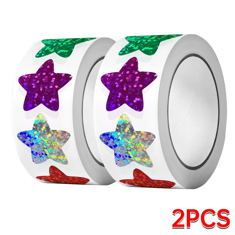 500/1000PCs Colorful Star Adhesive Stickers Kawaii Animal Scrapbook Reward Sticker Roll Labels for Kids Gift DIY Art Supplies